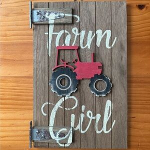 Rustic Farm Girl Wall Decor with Red Tractor